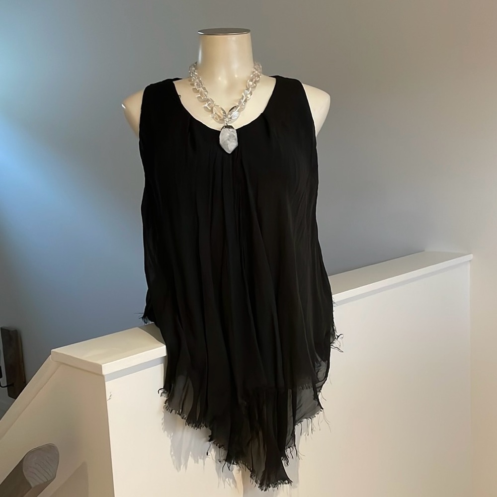 Beautiful  Silk black  Layered & frayed sleeveless blouse with built in slip